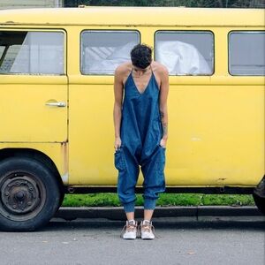 Casual Blue Women's Denim Jumpsuit